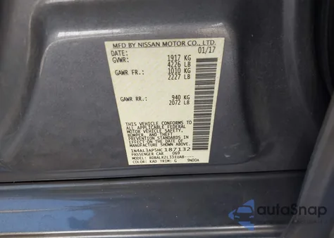 2017 Nissan Altima 2.5 Sl from USA, damaged, VIN 1N4AL3AP5HC187132